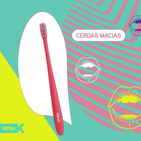 Imagem de Kit Pack Anual c/ 8 Escovas Azul e Rosa Dentais Basic Kess Cerdas Macias