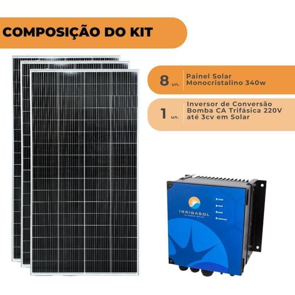 Imagem de Kit Painel 340W + Driver p/ Bomba CA Trifásica 220V até 8cv