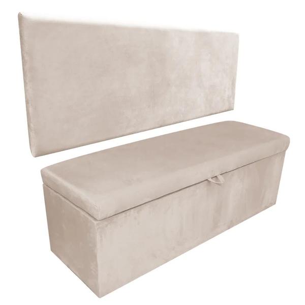 Imagem de Kit Painel Cabeceira de Cama Box King Com Recamier Ayumi 195 CM Suede Bege - Móveis Mafer