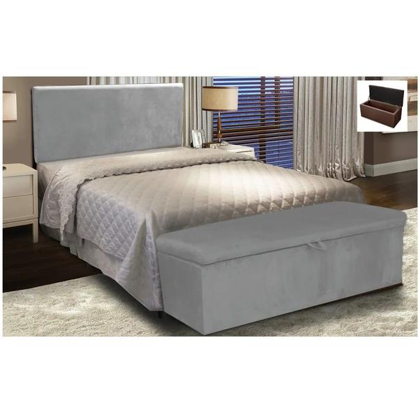 Imagem de Kit Painel Cabeceira de Cama Box King Com Recamier Ayumi 195 CM Suede Cinza - Móveis Mafer