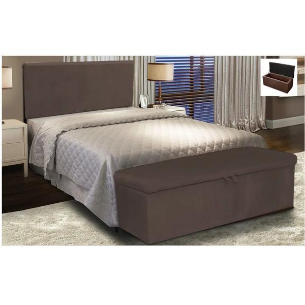 Imagem de Kit Painel Cabeceira de Cama Box Queen Com Recamier Ayumi 160 CM Suede Marrom - Móveis Mafer