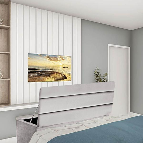 Kit Painel Cabeceira Estofada e Calçadeira Baú Recamier Argent 140cm Casal Padrão Sintético Cinza Claro - Ahz Móveis - AHAZZO MÓVEIS Imagem de Kit Painel Cabeceira Estofada e Calçadeira Baú Recamier Argent 140cm Casal Padrão Sintético Cinza Claro - Ahz Móveis