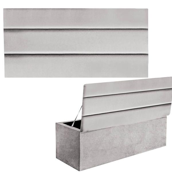 Kit Painel Cabeceira Estofada e Calçadeira Baú Recamier Argent 140cm Casal Padrão Sintético Cinza Claro - Ahz Móveis - AHAZZO MÓVEIS Imagem de Kit Painel Cabeceira Estofada e Calçadeira Baú Recamier Argent 140cm Casal Padrão Sintético Cinza Claro - Ahz Móveis