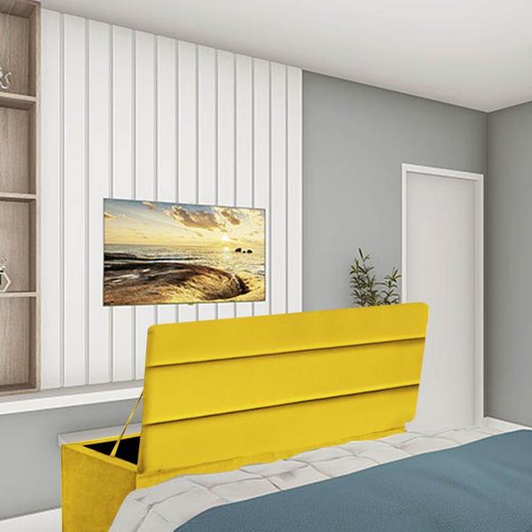 Imagem de Kit Painel Cabeceira Estofada e Calçadeira Baú Recamier Argent 195cm King Size Sintético Amarelo - Ahazzo Móveis