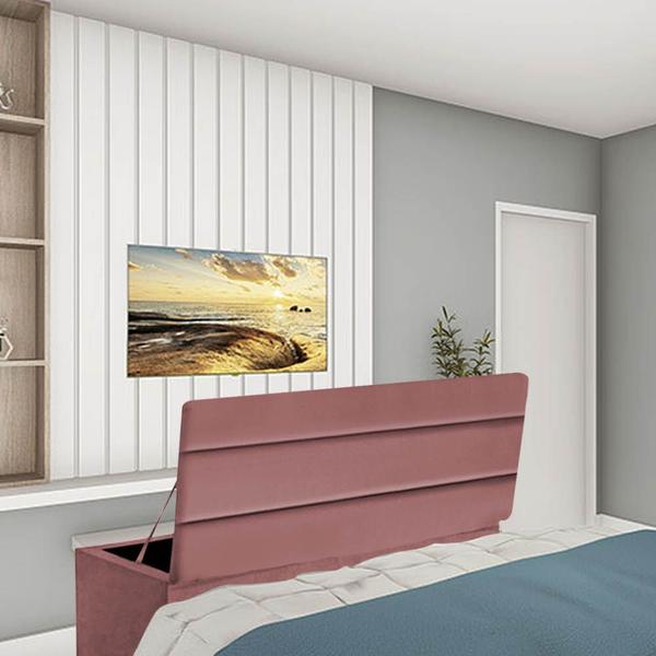 Imagem de Kit Painel Cabeceira Estofada e Calçadeira Baú Recamier Argent 90cm Solteiro Suede Rose Gold - Ahazzo Móveis