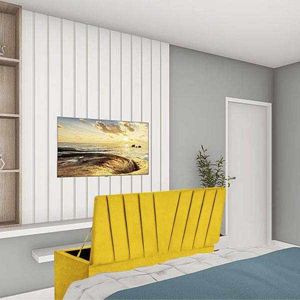 Imagem de Kit Painel Cabeceira Estofada e Calçadeira Baú Recamier Bélgica 100cm Solteiro material sintético Amarelo - Ahazzo Móveis