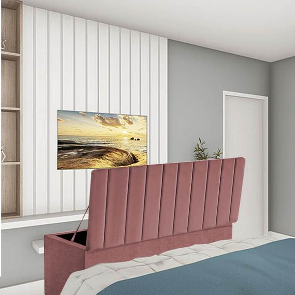 Imagem de Kit Painel Cabeceira Estofada e Calçadeira Baú Recamier Carla 100cm Solteiro Suede Rose Gold - Ahz Móveis