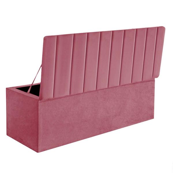 Imagem de Kit Painel Cabeceira Estofada e Calçadeira Baú Recamier Carla 140cm Casal Padrão Suede Rosa Bebê - Ahazzo Móveis