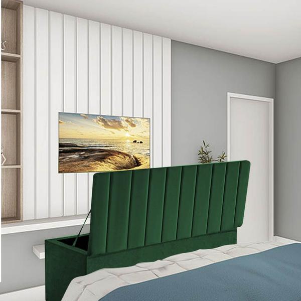 Imagem de Kit Painel Cabeceira Estofada e Calçadeira Baú Recamier Carla 140cm Casal Padrão Suede Verde Musgo - Ahazzo Móveis