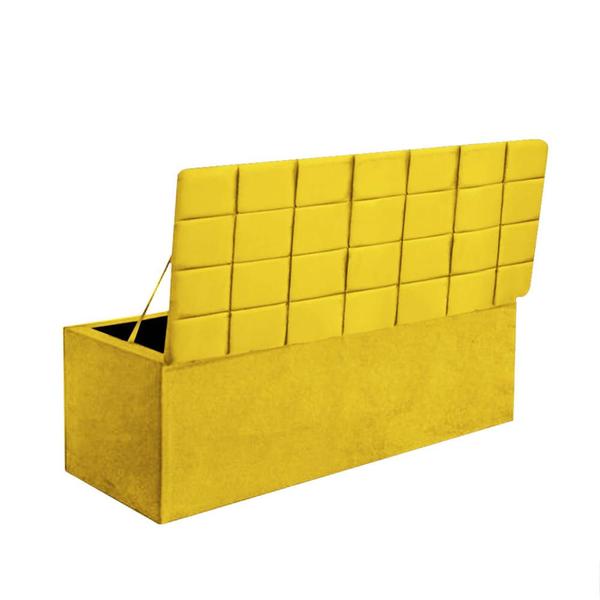 Imagem de Kit Painel Cabeceira Estofada e Calçadeira Baú Recamier Clara 140cm Casal Padrão material sintético Amarelo - Ahazzo Móveis