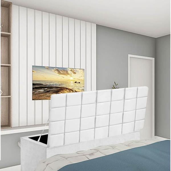 Imagem de Kit Painel Cabeceira Estofada e Calçadeira Baú Recamier Clara 140cm Casal Padrão Sintético Branco - Ahazzo Móveis