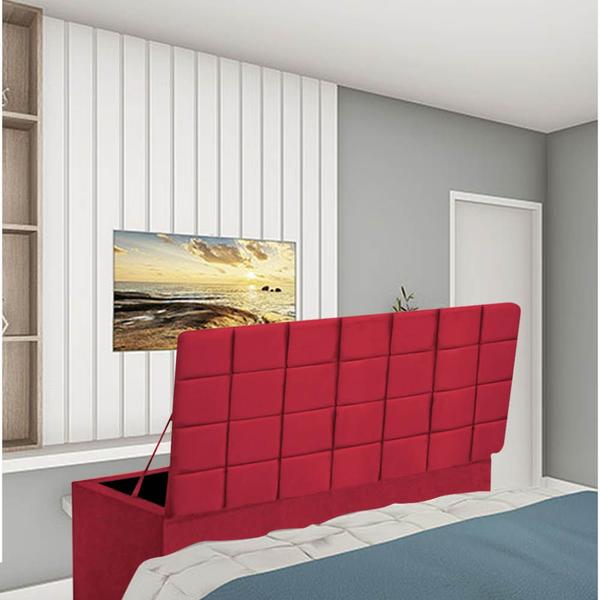 Imagem de Kit Painel Cabeceira Estofada e Calçadeira Baú Recamier Clara 140cm Casal Padrão Suede Vermelho - Ahazzo Móveis