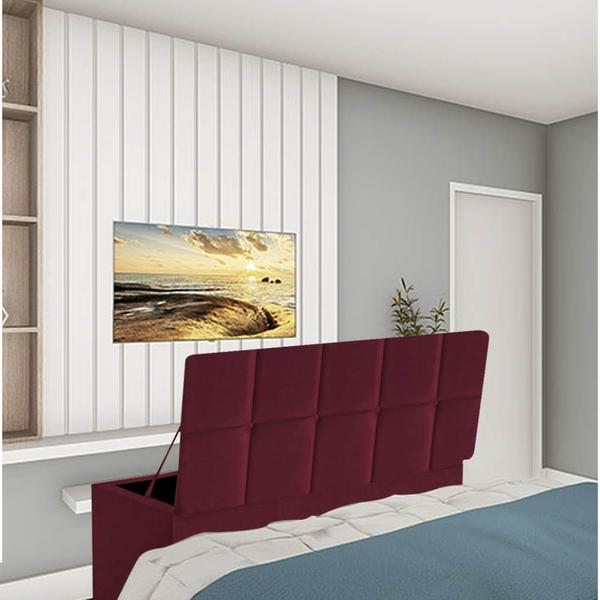 Imagem de Kit Painel Cabeceira Estofada e Calçadeira Baú Recamier Clara 90cm Solteiro Suede Bordô - Ahazzo Móveis