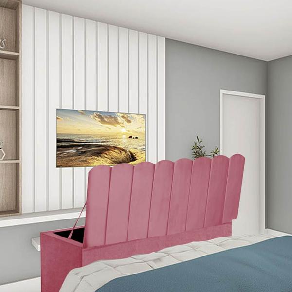 Imagem de Kit Painel Cabeceira Estofada e Calçadeira Baú Recamier Dallas 100cm Solteiro Suede Rosa Bebê - Ahz Móveis