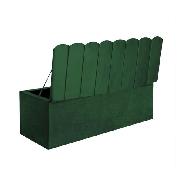 Imagem de Kit Painel Cabeceira Estofada e Calçadeira Baú Recamier Dallas 195cm King Size Suede Verde Musgo - Ahazzo Móveis