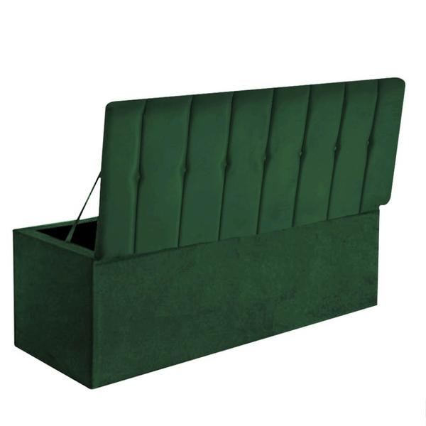 Imagem de Kit Painel Cabeceira Estofada e Calçadeira Baú Recamier Kiara 140cm Casal Padrão Suede Verde Musgo - Ahazzo Móveis