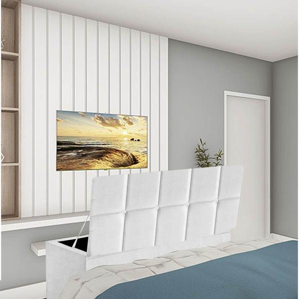 Imagem de Kit Painel Cabeceira Estofada e Calçadeira Baú Recamier Turquia 160cm Queen Size material sintético Branco - Ahazzo Móveis