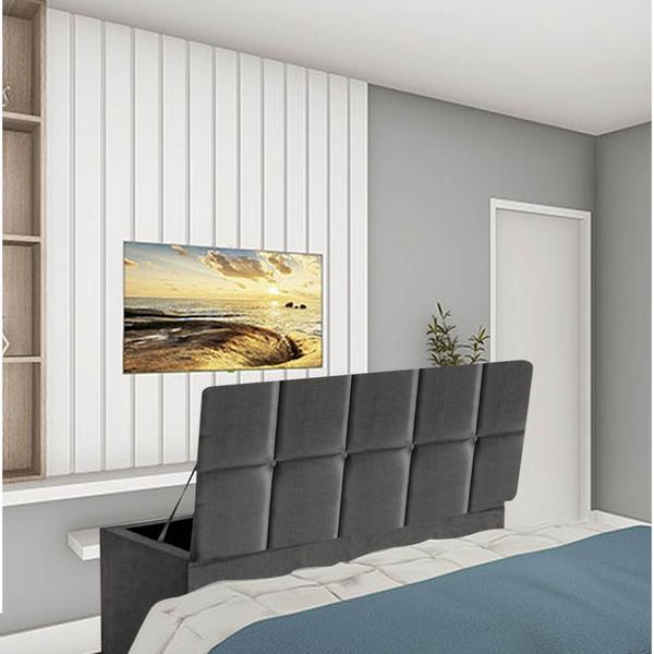 Imagem de Kit Painel Cabeceira Estofada e Calçadeira Baú Recamier Turquia 160cm Queen Size material sintético Chumbo - Ahazzo Móveis