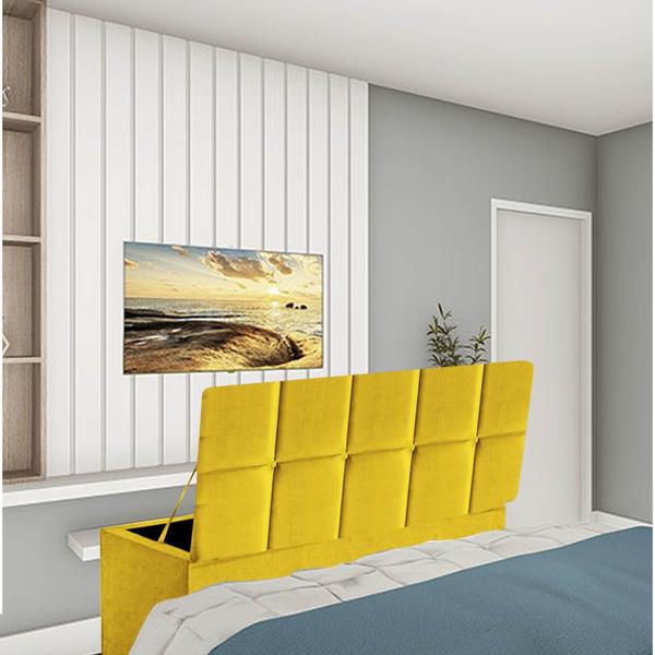 Imagem de Kit Painel Cabeceira Estofada e Calçadeira Baú Recamier Turquia 195cm King Size material sintético Amarelo - Ahazzo Móveis