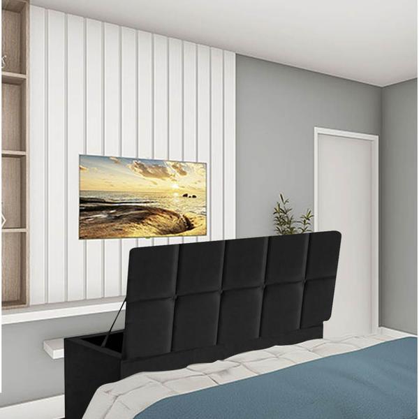 Imagem de Kit Painel Cabeceira Estofada e Calçadeira Baú Recamier Turquia 195cm King Size Sintético Preto - Ahazzo Móveis