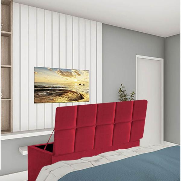 Imagem de Kit Painel Cabeceira Estofada e Calçadeira Baú Recamier Turquia 195cm King Size Suede Vermelho - Ahz Móveis