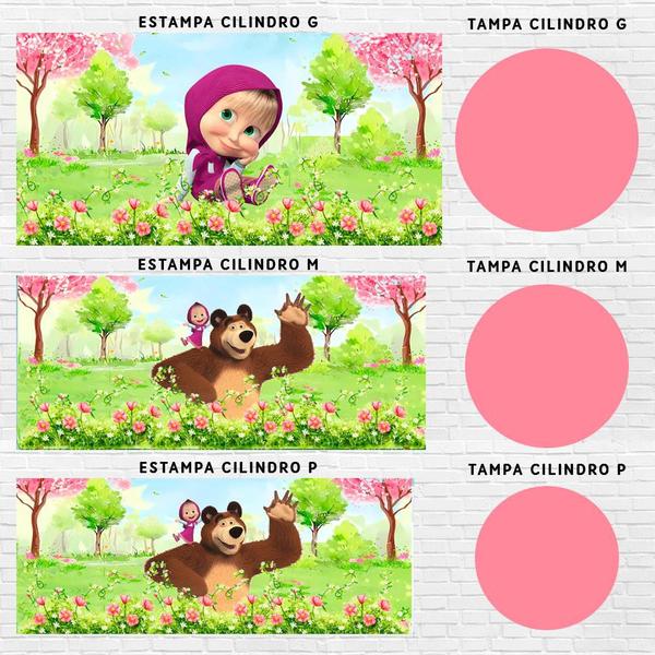 Kit Painel de Festa Redondo Trio Cilindro - MARSHA E O URSO - DeCarllos Imagem de Kit Painel de Festa Redondo Trio Cilindro - MARSHA E O URSO