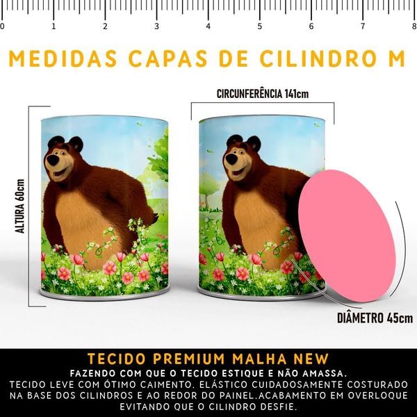 Kit Painel de Festa Redondo Trio Cilindro - MARSHA E O URSO - DeCarllos Imagem de Kit Painel de Festa Redondo Trio Cilindro - MARSHA E O URSO