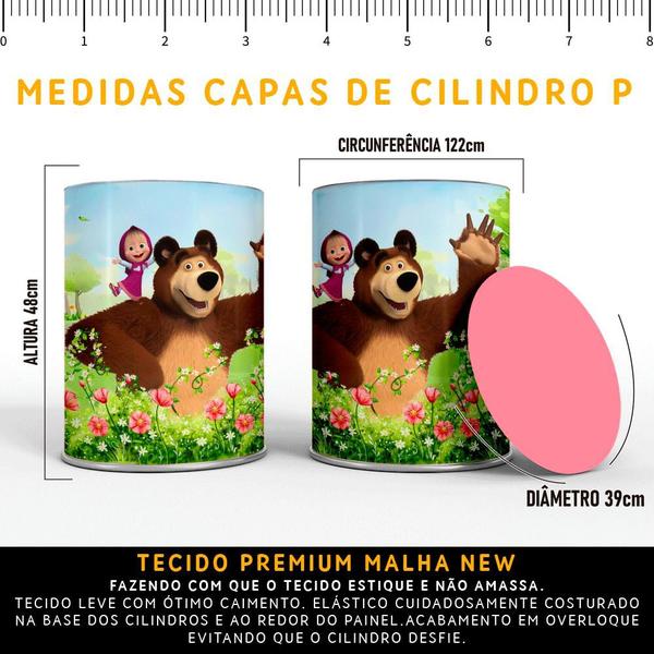 Kit Painel de Festa Redondo Trio Cilindro - MARSHA E O URSO - DeCarllos Imagem de Kit Painel de Festa Redondo Trio Cilindro - MARSHA E O URSO