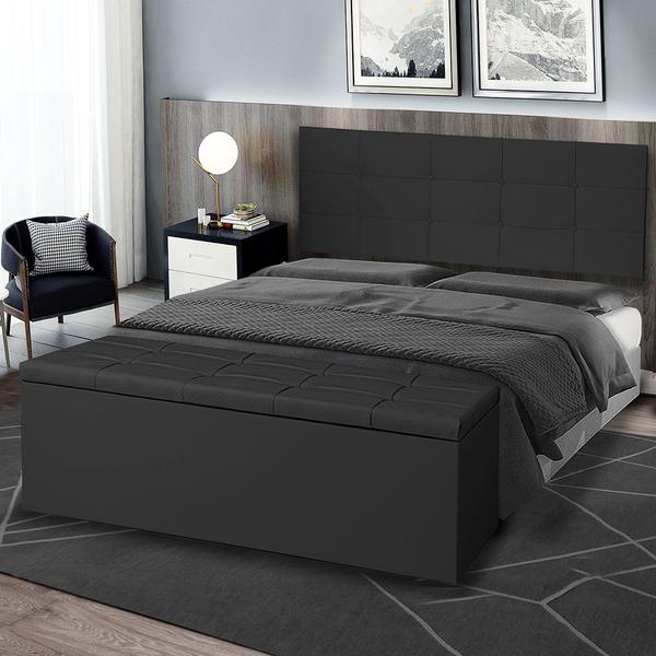 Imagem de Kit Painel e Calçadeira Baú Queen 1,60m Roma Suede Preto - Pallazio