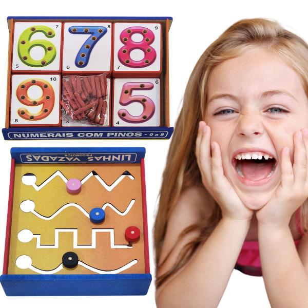 Kit Painel Psicomotor e Numerais com Pinos Brinquedo - TRALALA Imagem de Kit Painel Psicomotor e Numerais com Pinos Brinquedo