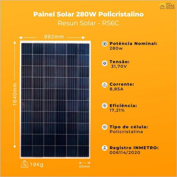 Imagem de Kit Painel Solar 280w Controlador MPPT 40A Sun21