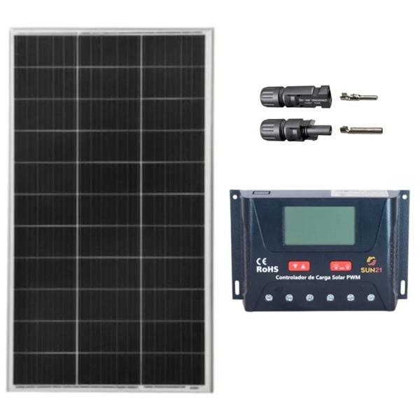 Imagem de Kit Painel Solar Monocristalino 160W com Controlador de Carga 30A 12V/24V