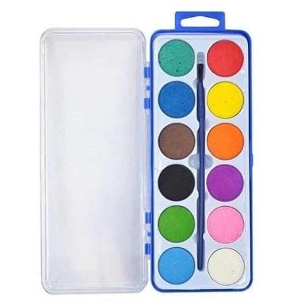 Imagem de Kit Paleta de tintas aquarela 12 cores 1 pincel escolar