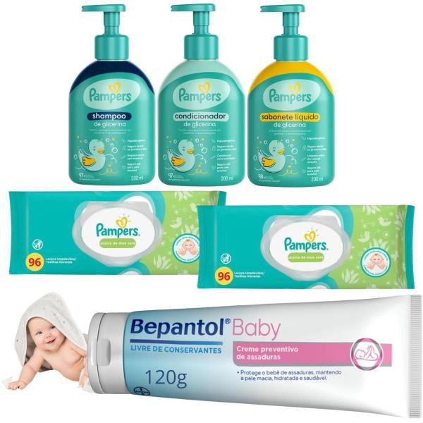 Imagem de Kit Pampers Bepantol Baby Creme Assaduras Lenços Umedecidos