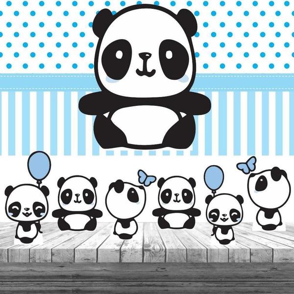 Imagem de Kit Panda Menino Azul Display + Painel Aniversário Festa