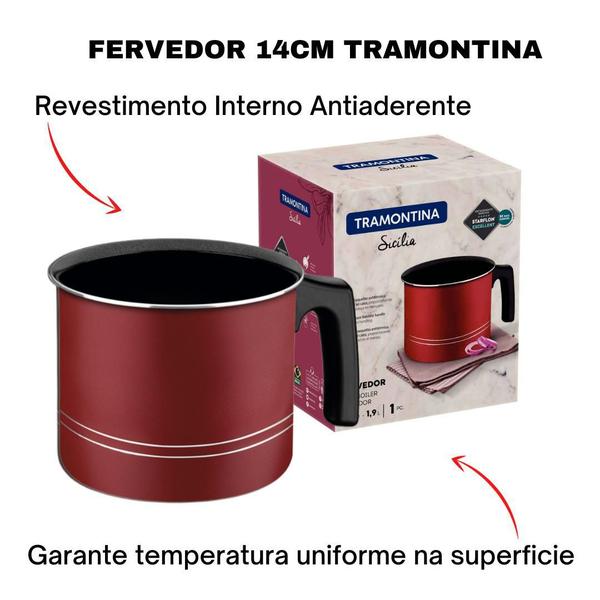 Imagem de Kit Panela 16cm e Fervedor 14cm Tramontina Sicília Vermelho Antiaderente