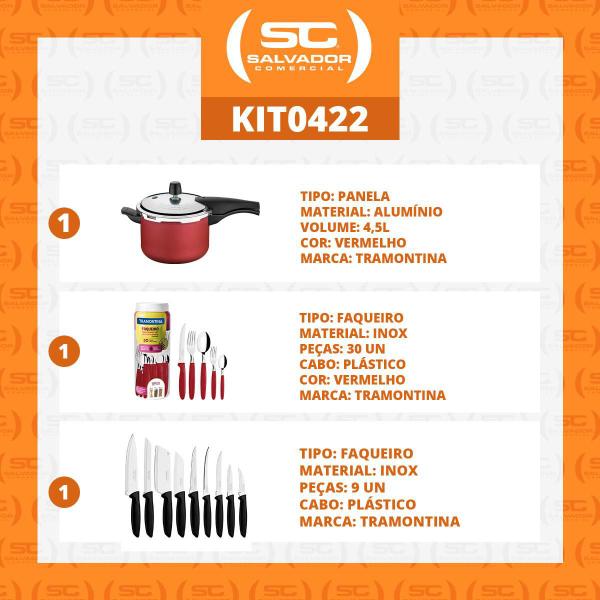 Imagem de KIT - Panela de Pressão 4,5 Vermelha + 1 Faqueiro Vermelho 30pç + 1 Conjunto Facas 9pç - Tramontina