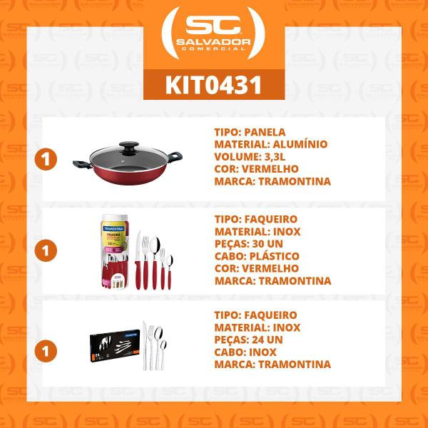 Imagem de KIT - Panela Wok Alumínio 28Cm + 1 Faqueiro Vermelho 30pç + 1 Faqueiro Inox 24pç - Tramontina