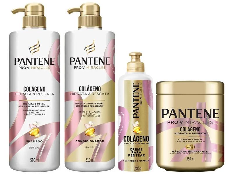 Kit Pantene Hidrata & Resgata Máscara - Creme de Pentear + Shampoo + Condicionador Kit Pantene Hidrata & Resgata Máscara - Creme de Pentear + Shampoo + Condicionador