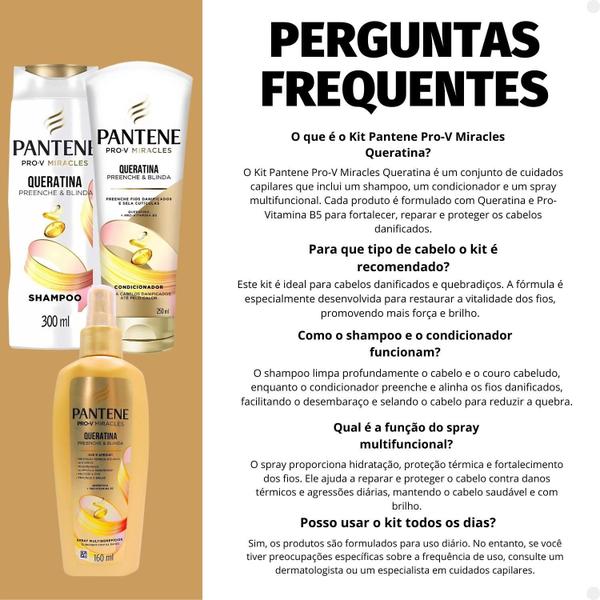 Imagem de Kit Pantene Pro-V Miracles Queratina: Shampoo 300ml, Condicionador 250ml e Spray