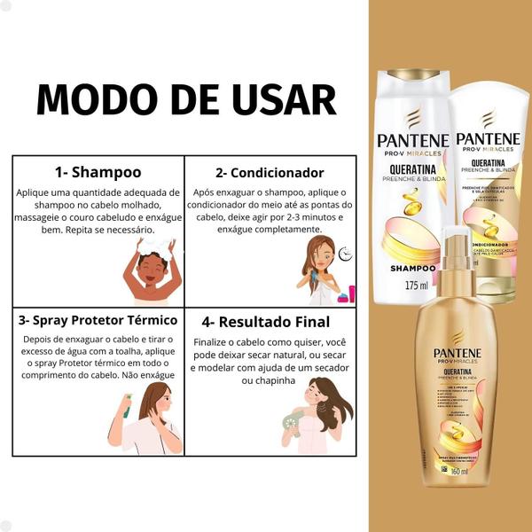 Imagem de Kit Pantene Pro-V Miracles Queratina: Shampoo, Condicionador e Spray