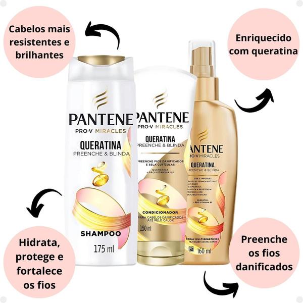 Imagem de Kit Pantene Pro-V Miracles Queratina: Shampoo, Condicionador e Spray