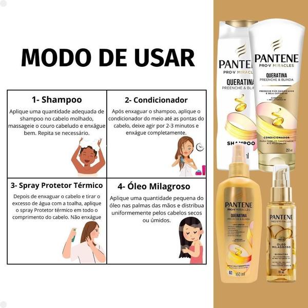 Imagem de Kit Pantene Queratina Shampoo, Condicionador, Spray E Óleo