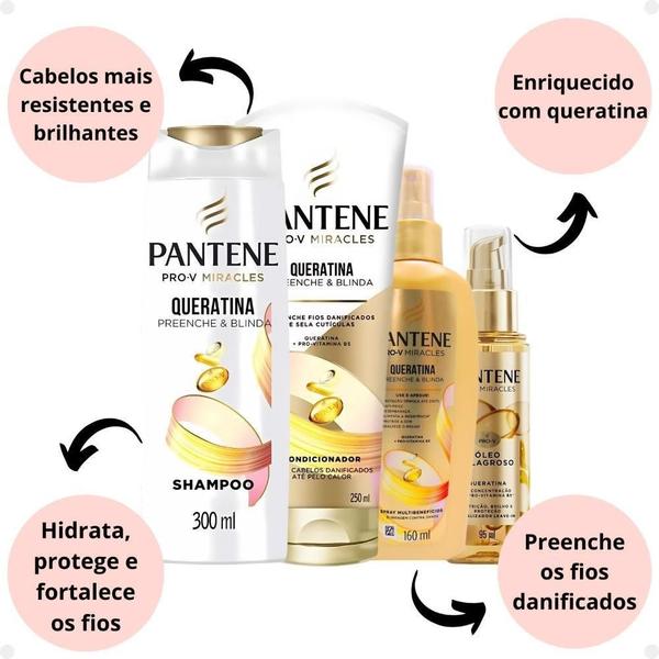 Imagem de Kit Pantene Queratina Shampoo, Condicionador, Spray E Óleo