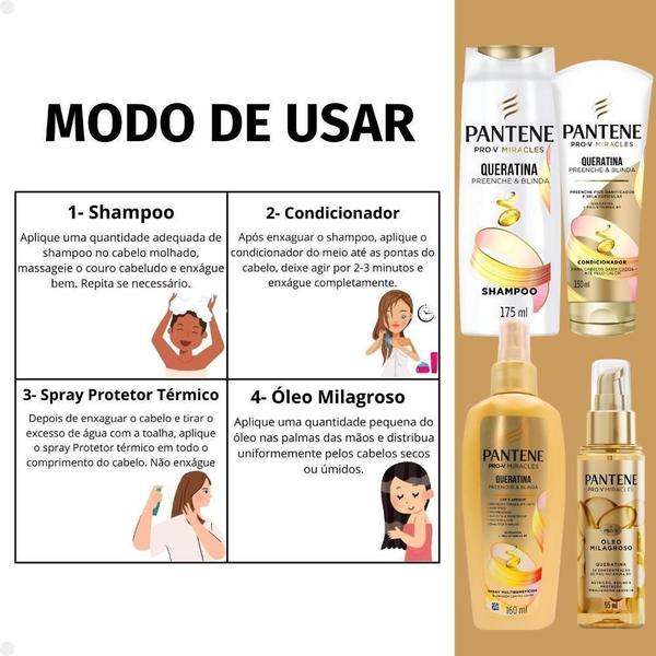 Imagem de Kit Pantene Queratina: Shampoo, Condicionador, Spray E Óleo