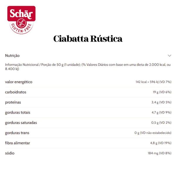 Imagem de KIT Pão tipo ciabatta rústica Dr. Schar 200g - Caixa com 3 unidades