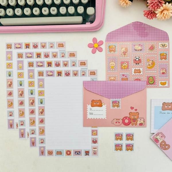 Imagem de Kit Papeis Carta Envelopes La Palomita Ursinhos Kawaii