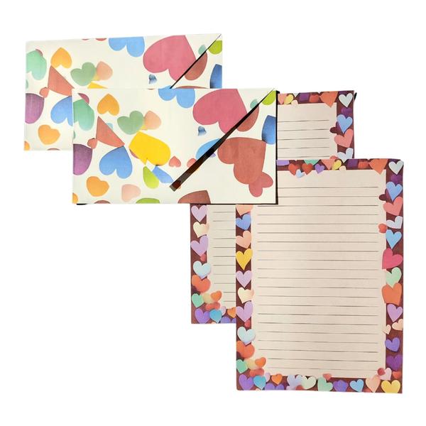 Imagem de Kit Papéis De Carta Decorados Com 10 + Envelopes Estampados Corações