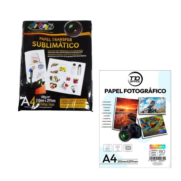 Imagem de Kit Papel Fotográfico Com Papel Transfer Sublimatico A4