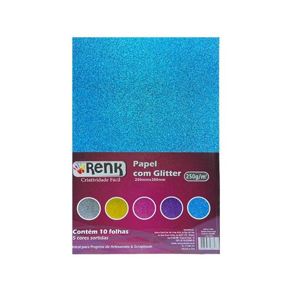 Kit papel glitter a4 250g c/ 10 papeis sortidos Imagem de Kit papel glitter a4 250g c/ 10 papeis sortidos